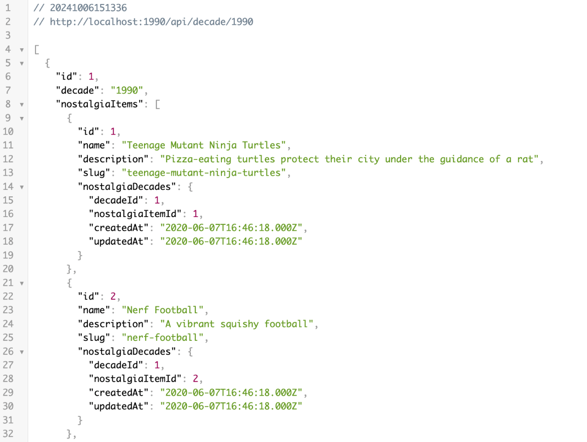 A JSON representation of a Nostalgia Item