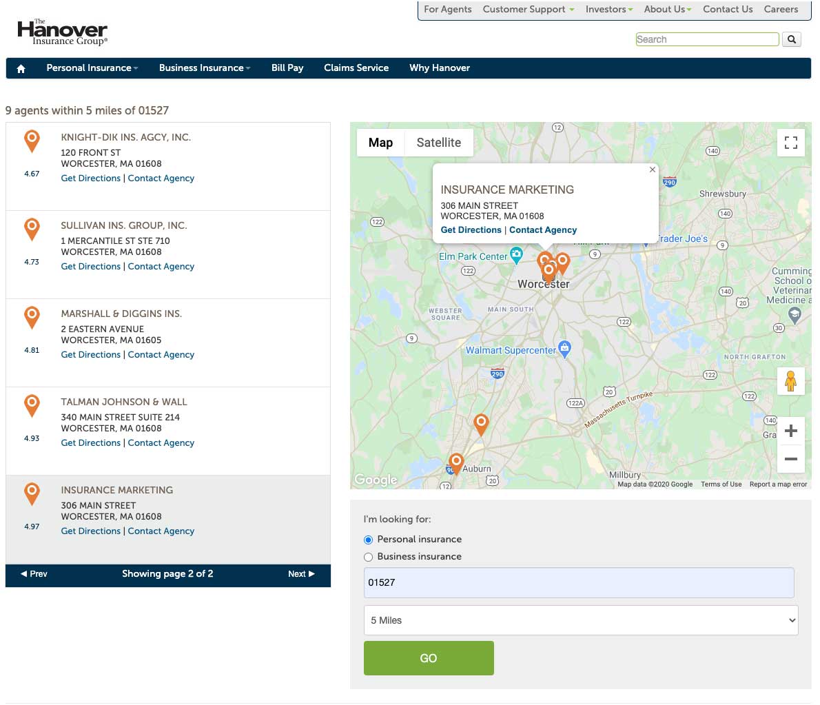 Find An Agent - Directions Map